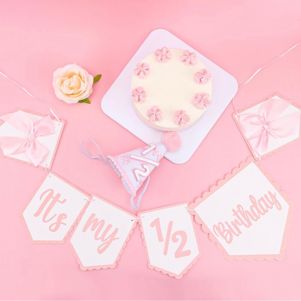 Pink "It's My 1/2 Birthday" Party Banner